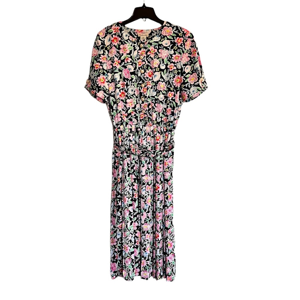 Talbots True VTG Floral Belted Short Sleeve Maxi Pleats Casual Shirtdress EUC 10